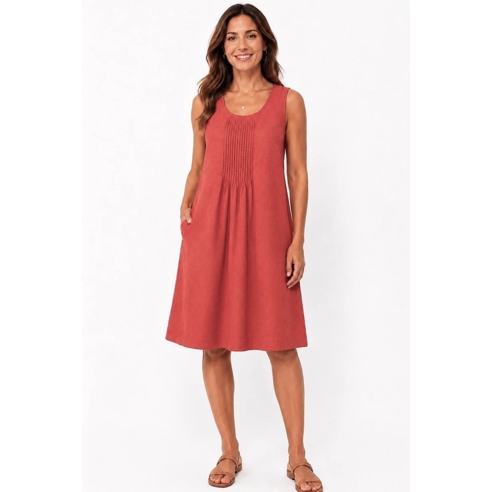 Garnet Hill Linen Pintuck Dress 4 Minimalist Resort Coastal Lagenlook g